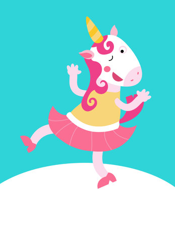 Cute unicorn in cartoon style. Character for postcards, books for children. Vector illustration, icon on isolated background. Vector illustrationのイラスト素材