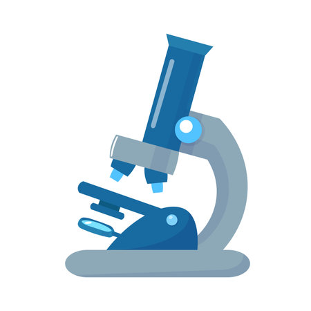 Microscope with mirror in cartoon flat style. Tools for laboratory science and medical experiments. Vector isolated illustration in for design. Vector illustrationのイラスト素材