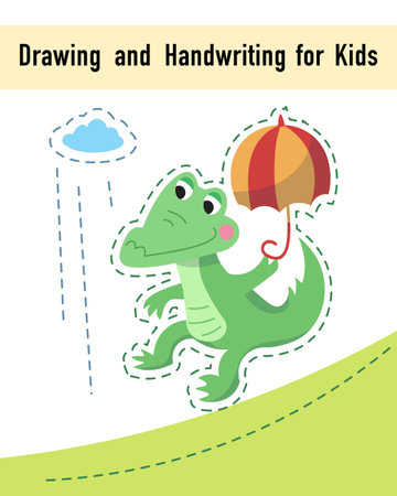 Drawing and handwriting for children. Educational activity game worksheet for kids. Cartoon funny characters. Vector illustration. . Vector illustrationのイラスト素材