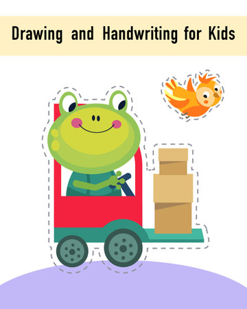Drawing and handwriting for children. Educational activity game worksheet for kids. Cartoon funny characters. Vector illustration. . Vector illustrationのイラスト素材