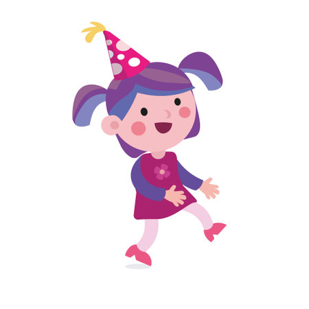 Cute little girl with cap. Birthday. Cartoon vector isolated illustration for design. . Vector illustrationのイラスト素材