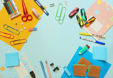 Back to School. Stationery in background for design. Template. High quality photo