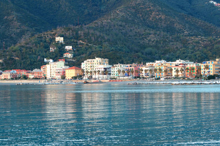 Sestri Levante, Liguria - November 7, 2024. Resort town near sea and mountain. Traditional buildings. Tourism and recreation. . High quality photoの写真素材