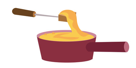 Hot melted cheese fondue in pot. Food and traditional cuisine. Symbols and isolated vector illustration on white background. . Vector illustrationのイラスト素材