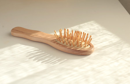 Wooden massage comb. Body and hair care. Natural material and ecology. Protection of nature. High quality photoの写真素材