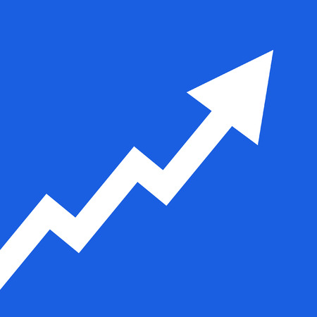Rising arrow isolated on blue background.のイラスト素材