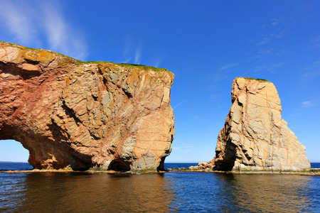 Close up view of Perce Rock at high tideの写真素材