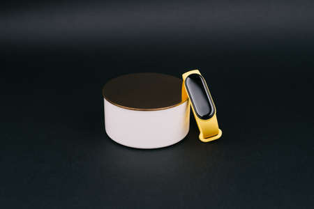 A beautiful metal can for storing a fitness bracelet.