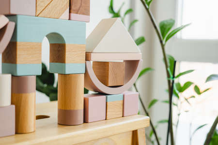 Children's constructor made of natural material. Zero waste. Eco toys.