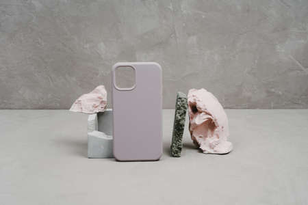 Beautiful minimalistic silicone case for smartphone beige color. Silicone case to protect the back...