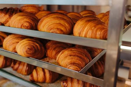 Family bakery. Hot croissants only from the oven.の写真素材