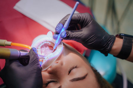 The dentist administers anesthesia to the patient.