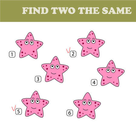 Find the same pictures, education for children. Kids activity sheet. Vector color set of sea stars.のイラスト素材