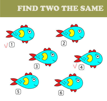 Find the same pictures, education for children. Kids activity sheet. Vector color set of fishes.のイラスト素材