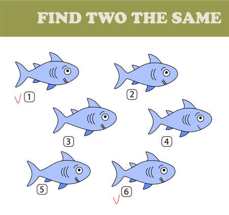 Find the same pictures, education for children. Kids activity sheet. Vector color set of sharks.のイラスト素材