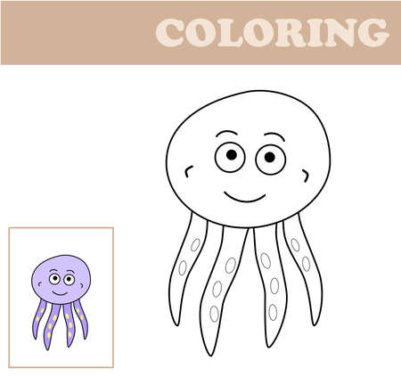 Coloring page with octopus. Coloring book for children. Educational children's game, drawing kids activity, printable sheet.のイラスト素材