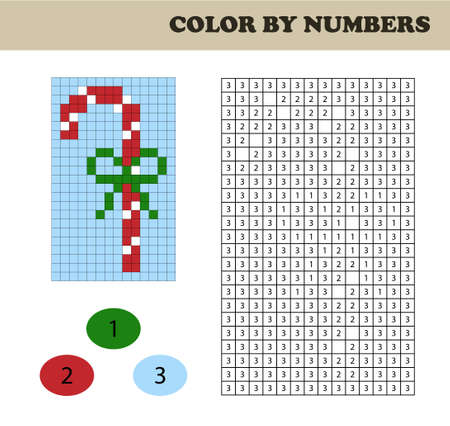 Color by numbers, education game for children. Coloring book with numbered squares. Christmas candy.のイラスト素材
