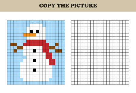 Copy the picture. Drawing kids activity. Educational game for preschool children. Christmas time. Snowman.のイラスト素材