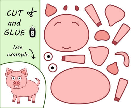 Education paper for preshool children. Paper crafts for kids. Use scissors, cut parts of the image and glue to create the pig.のイラスト素材