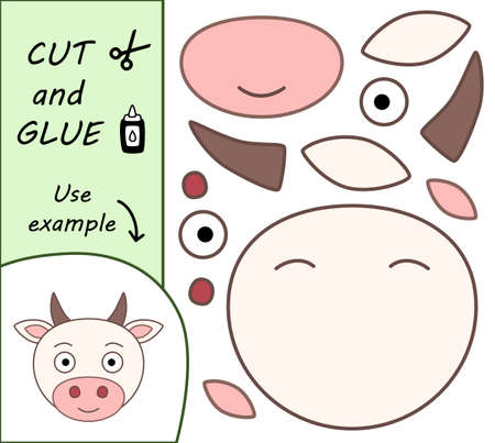 Education paper for preshool children. Paper crafts for kids. Use scissors, cut parts of the image and glue to create the cow.のイラスト素材