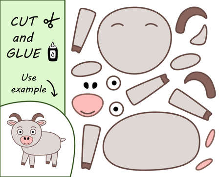 Education paper for preshool children. Paper crafts for kids. Use scissors, cut parts of the image and glue to create the goat.のイラスト素材