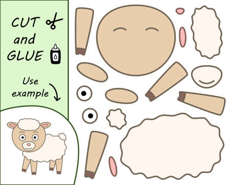 Education paper for preshool children. Paper crafts for kids. Use scissors, cut parts of the image and glue to create the sheep.のイラスト素材