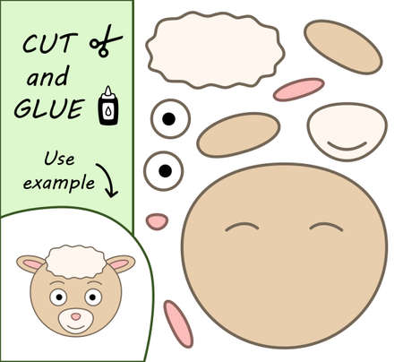 Education paper for preshool children. Paper crafts for kids. Use scissors, cut parts of the image and glue to create the sheep.のイラスト素材