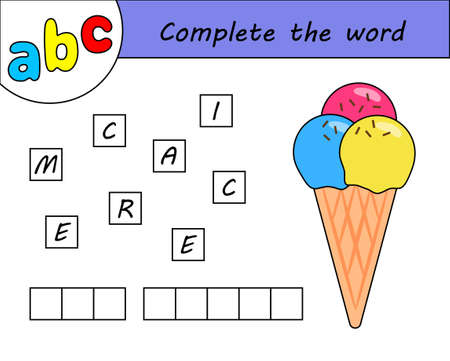 Kids game, complete the word, learning english alphabetのイラスト素材