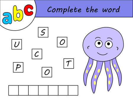 Kids game, complete the word, learning english alphabetのイラスト素材