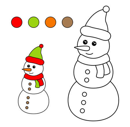 Coloring book for children. Drawing kids activity. Christmas. Snowman.のイラスト素材