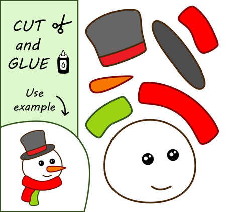 Education paper game. Paper crafts for kids. Use scissors, cut parts of the image and glue to create the snowman.のイラスト素材