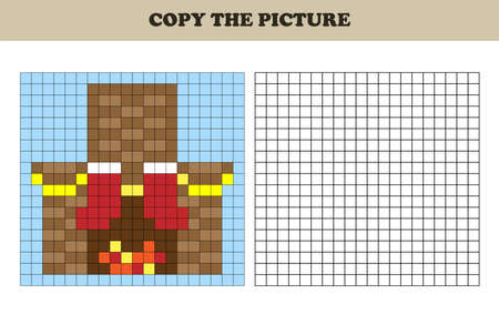 Copy the picture. Drawing kids activity. Educational game for preschool children. Christmas. Decorated fireplace.のイラスト素材