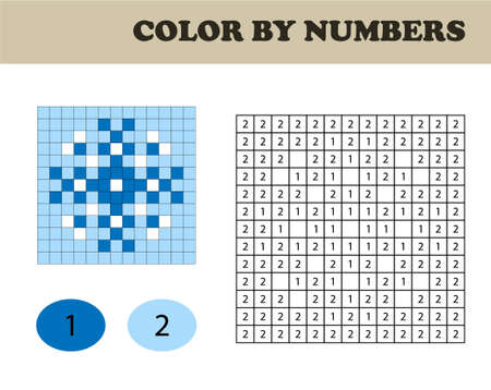 Color by numbers, education game for children. Coloring book with numbered squares. Christmas. Snowflake.のイラスト素材
