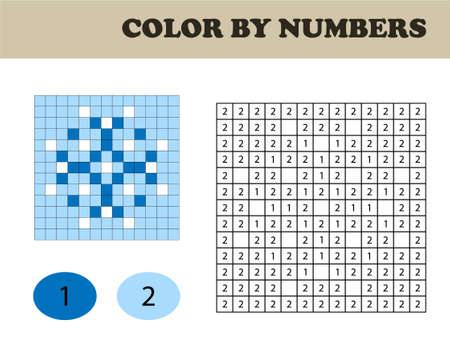 Color by numbers, education game for children. Coloring book with numbered squares. Christmas. Snowflake.のイラスト素材