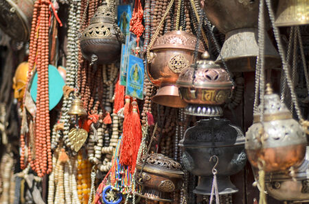 Closeup of religious stuff on a marketの写真素材