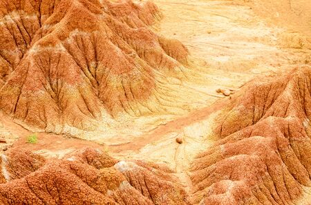 Aerial view to red sand formation of Tatacoa desertの写真素材