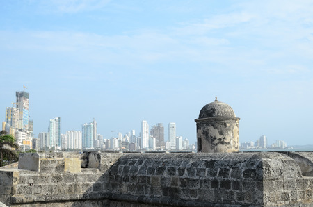 View to luxurious Bocagrande district of Cartagena from old fortress wallのeditorial素材