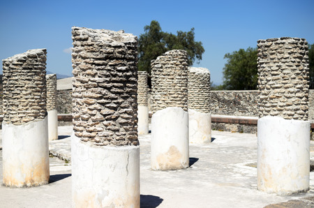Pillars in ancient Toltec city in Tulaの写真素材