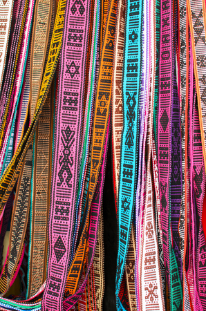 Hand-made belts with traditional Mexican ornamentsの写真素材