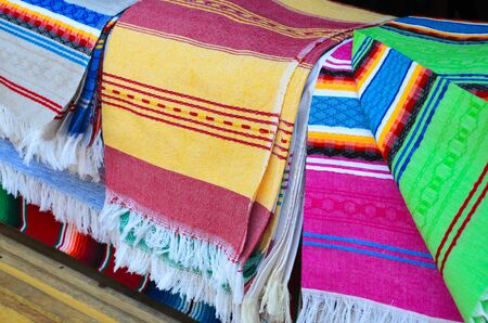 Woven traditional covers at the market in Oaxaca mexの写真素材