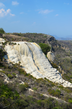 Aerial view to the natural pools and edge of the Petrified Waterfallの写真素材