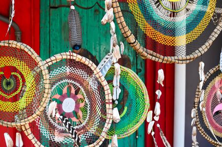SAYULITA, MEXICO, MAY 28, 2016: hand-made twigged dreamcathers at the craft marketのeditorial素材
