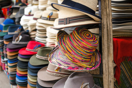 Numerous hats at the marketの写真素材