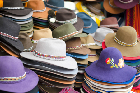 Numerous hats at the marketの写真素材