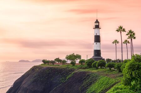LIMA, PERU, 23 FEBRUARY 2017: View to lighthouse and city park at Maliconのeditorial素材