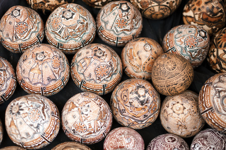 PISAC, PERU, 10 FEBRUARY 2017:crafted calabazas with beautiful cravings at the marketのeditorial素材