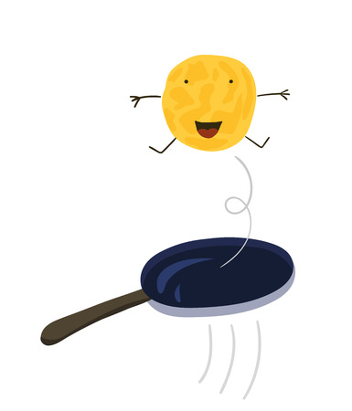 A pancake jumping in the frying pan. Vector Illustration For Shrovetideのイラスト素材