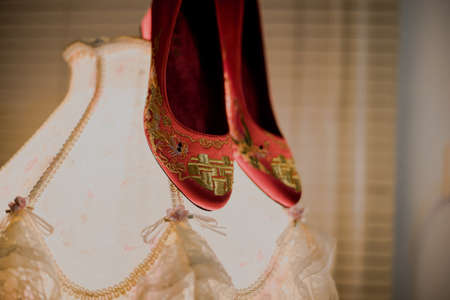 chinese wedding bridal shoeの写真素材