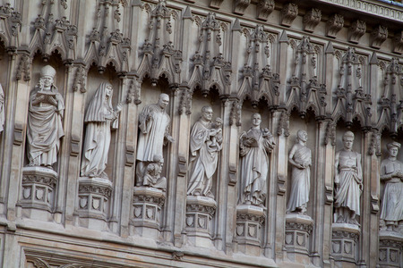 Statue in Westminster Abbey at night, London, England, UK.の写真素材