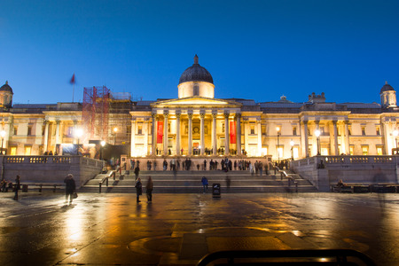 Trafalgar Square at night, London, England, UKのeditorial素材